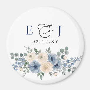 Imã Casamento Floral Moderno Azul Poeirento Marfim Beg
