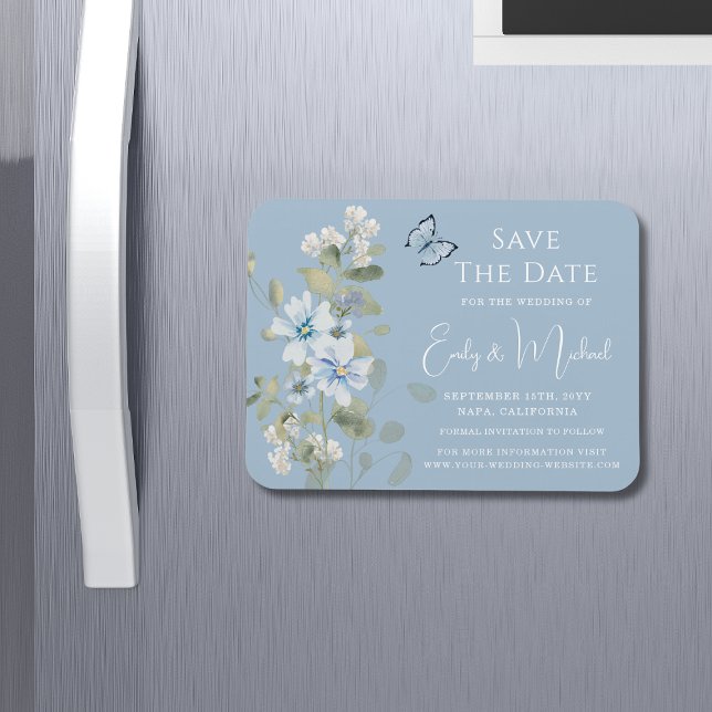 Ímã Casamento Floral Romântico de Molas Azuis Azuis (Criador carregado)