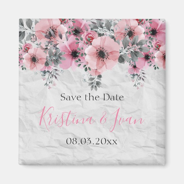 Imã Casamento Floral Romântico Elegante Antiquado (Frente)