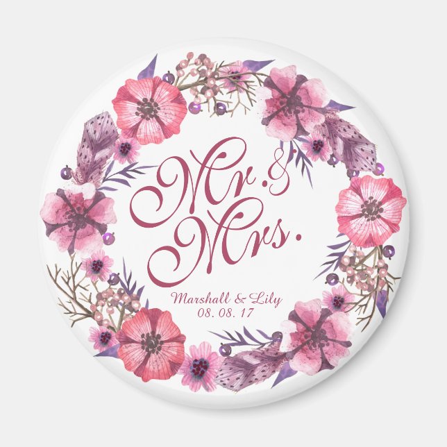 Imã Casamento Floral Rosa Personalizado | Magnet (Frente)
