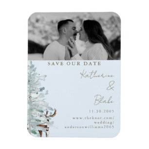 Ímã Casamento Floresta de Inverno Azul Foto Salve noss