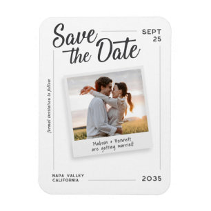 Ímã Casamento Foto Retro Salve a Data Roteiro Moderno