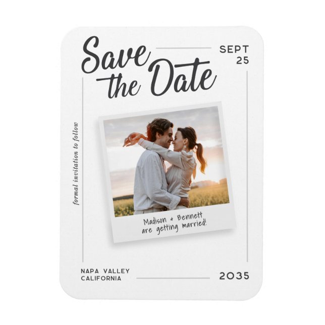 Ímã Casamento Foto Retro Salve a Data Roteiro Moderno (Vertical)