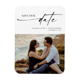 Ímã Casamento Foto Salvar Moderno Minimalista Script F