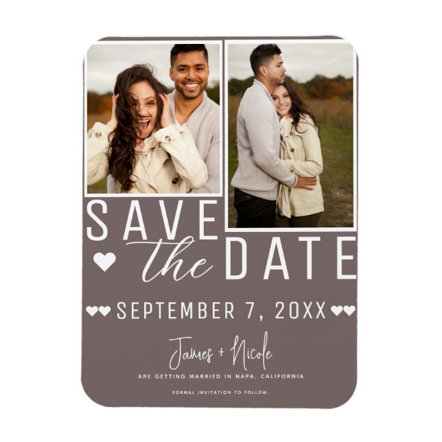 Ímã Casamento Foto Save the Date 2 Cinza Cogumelo Mode (Vertical)