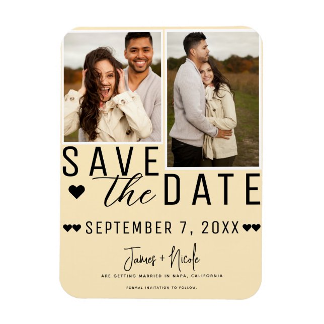 Ímã Casamento Foto Save the Date 2 Custard Quente Mode (Vertical)