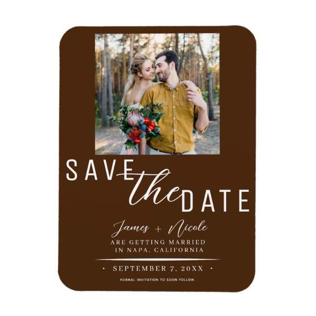 Ímã Casamento Foto Save the Date Marrom Chocolate (Vertical)
