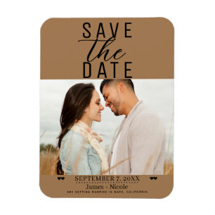 Ímã Casamento Foto Save the Date Marrom Moderno