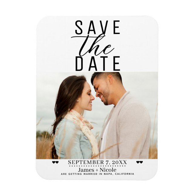 Ímã Casamento Foto Save the Date Preto Branco Moderno (Vertical)