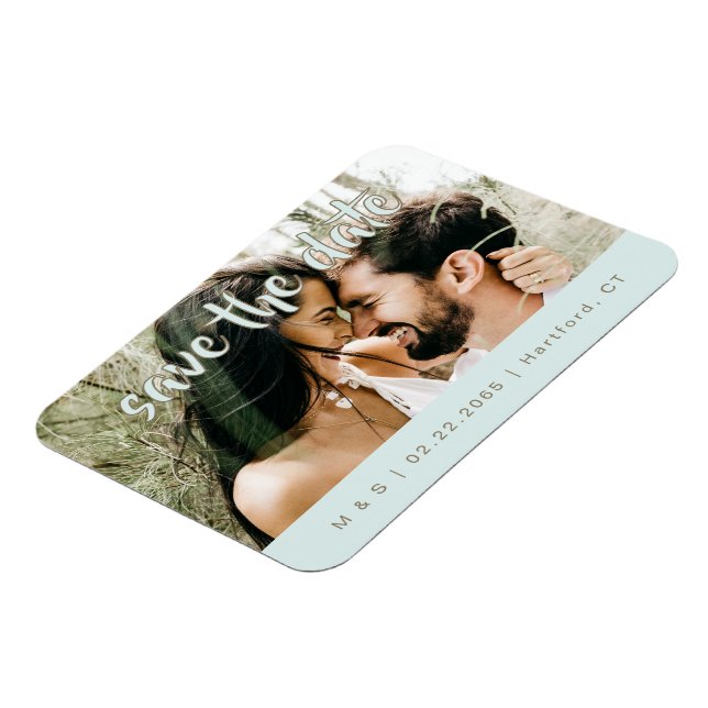 Ímã Casamento Fotografia Casal Turquesa Save the Date (Left Side)