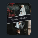 Ímã Casamento Fotográfico Elegante E Moderno Personali<br><div class="desc">Celebre o amor com este elegante ímã personalizado de casamento, com duas fotos personalizadas da noiva e do noivo com seus nomes mostrados em uma faixa diagonal de na moda. Um design moderno e eterno, perfeito para favores de casamento, salvar as datas, ou como um presente de guarda para a...</div>