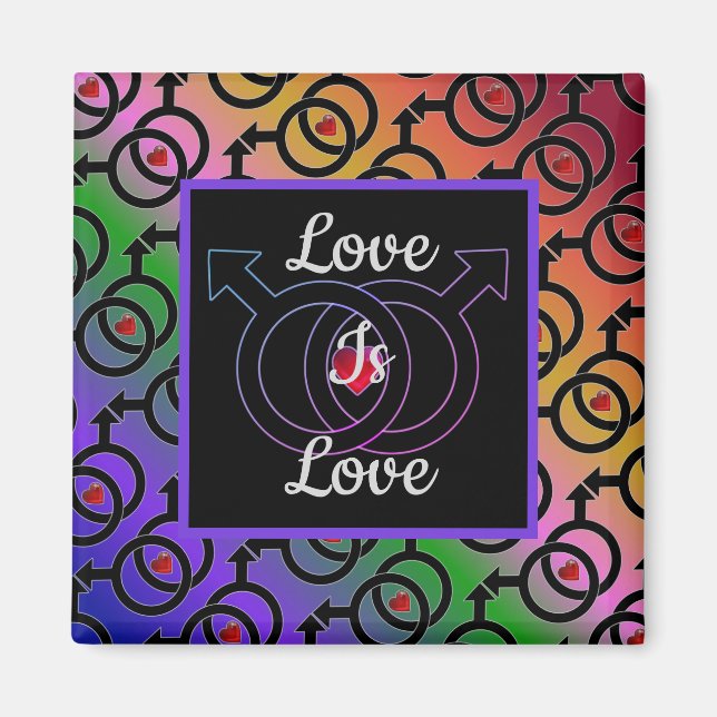 Imã Casamento gay Love Is Love Rainbow Magnet (Frente)