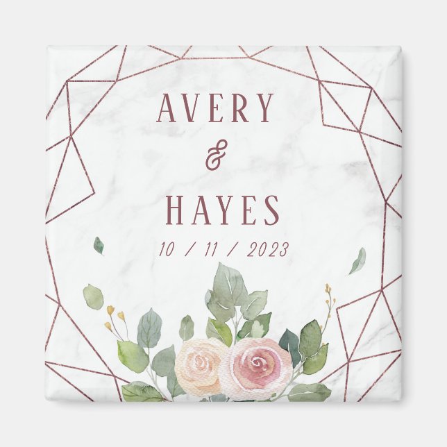 Imã Casamento Geométrico Dourado do Elegante Rosa (Frente)