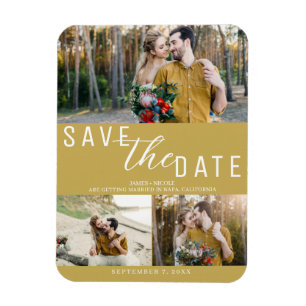 Ímã Casamento Gold Save the Date 3 Fotos