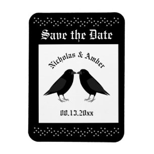 Ímã Casamento Gótico Corvos Beijando Personalizado