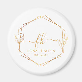 Imã Casamento Inicial Dourado Clássico Elegante Monogr