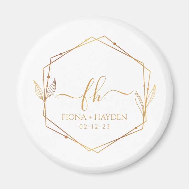 Imã Casamento Inicial Dourado Clássico Elegante Monogr (Frente)