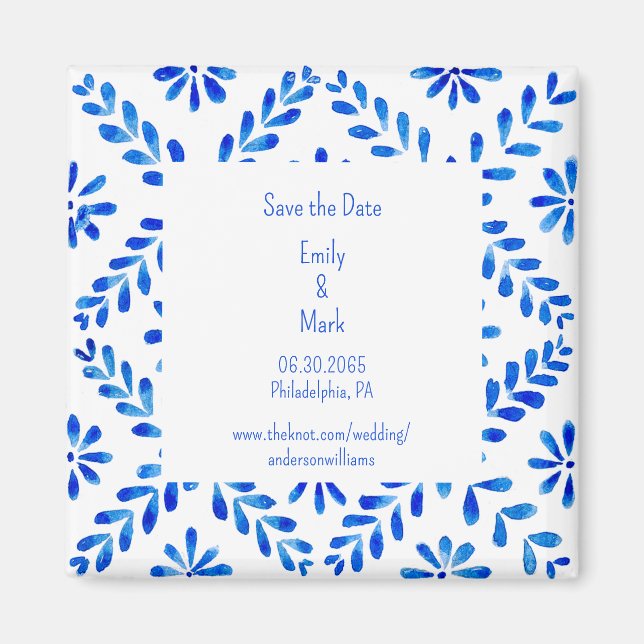 Imã Casamento Mediterrâneo Azul Save the Date (Frente)