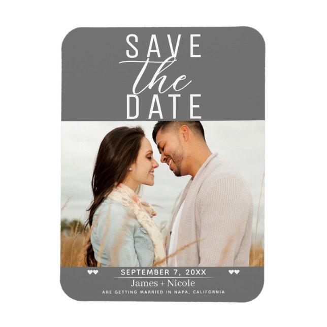 Ímã Casamento Moderno com Foto Cinza e Branco para Sal (Vertical)