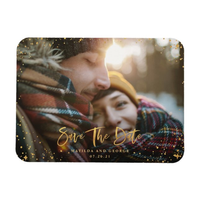 Ímã casamento moderno com fotos do roteiro das estrela (Horizontal)