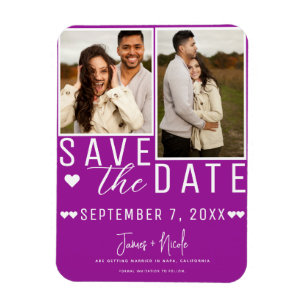 Ímã Casamento Moderno com Fotos Save the Date 2 Fuchsi
