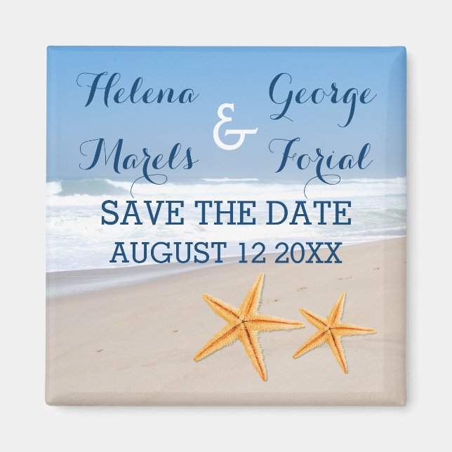 Imã Casamento moderno de praia com Starfish Salve a Da (Frente)