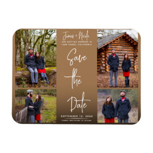 Ímã Casamento Moderno Marrom 4 Fotos Salve a Data