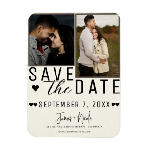 Ímã Casamento Moderno Off White Save the Date 2 Fotos