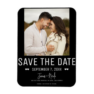 Ímã Casamento Moderno Preto Salvar a Data Foto de Noiv