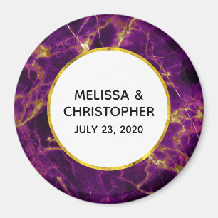 Imã Casamento Moderno Roxo e Dourado Abstrato Marble