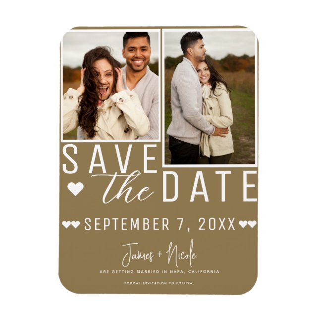 Ímã Casamento Moderno Rústico Marrom Save the Date 2 F (Vertical)