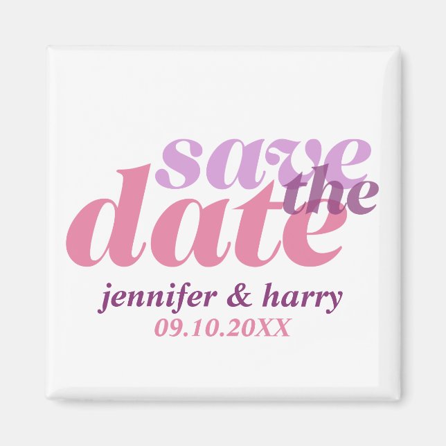 Imã Casamento moderno salve a data rosa roxo (Frente)