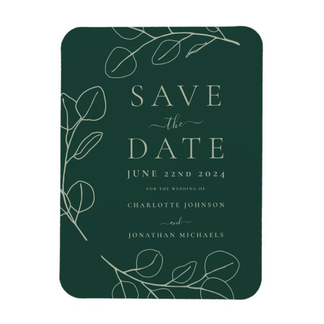 Ímã Casamento Moderno Simples com Folhagem Verde (Vertical)