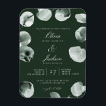 Ímã Casamento Moderno Verde Eucalyptus Escriturado<br><div class="desc">Verde e Eucalyptus - Chamada Moderna para Casamento Convocação Refinada de Água Mudada - Escuro</div>