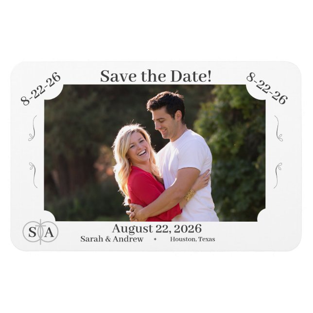 Ímã Casamento Monogramas Cross & Rings Salvar a Data (Horizontal)