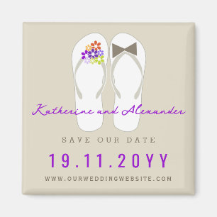 Imã Casamento na Praia Mr & Mrs Flip Flops Salve a Dat