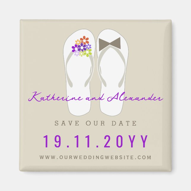Imã Casamento na Praia Mr & Mrs Flip Flops Salve a Dat (Frente)