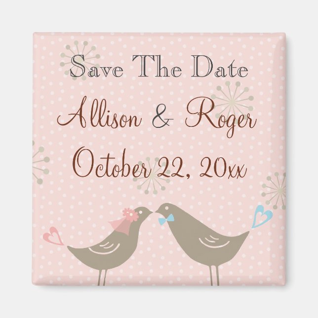 Imã Casamento Pássaros Com Amor W Save The Date Custom (Frente)