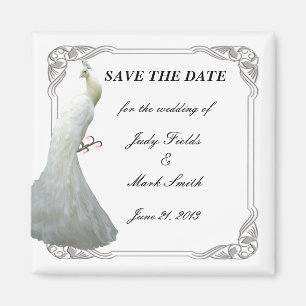 Imã Casamento Pavão Branco Personalizado Salva O Magne