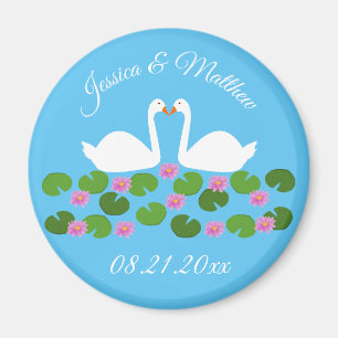 Imã Casamento Personalizado de Cisnes Brancas e Lírios