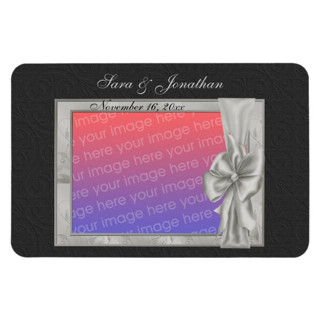 Ímã Casamento Personalizado de Foto de Silver Elegante (Horizontal)