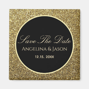 Imã Casamento Preto e Dourado Salve A Data
