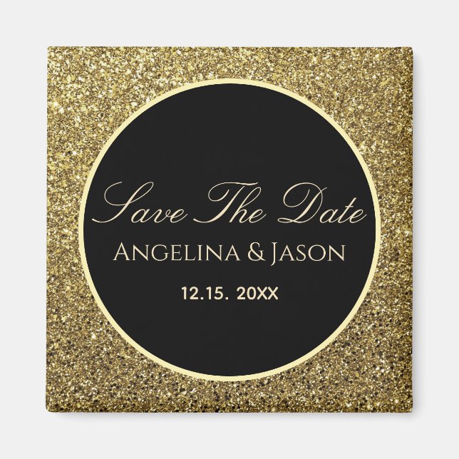 Imã Casamento Preto e Dourado Salve A Data (Frente)