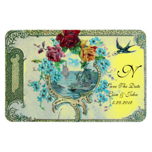 Ímã Casamento romântico, amarelo floral da data das