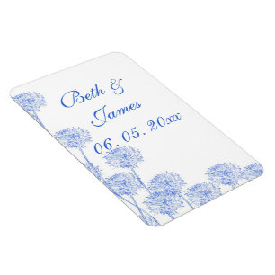 Ímã Casamento romântico do dente-de-leão azul elegante