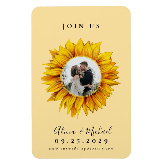 Ímã Casamento russo de fotos de girassol salvar data (Vertical)