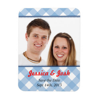 Ímã Casamento russo de gingham azul salvar a data