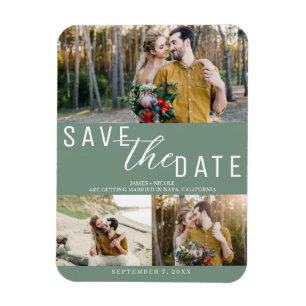 Ímã Casamento Rustic Green Save the Date 3 Fotos