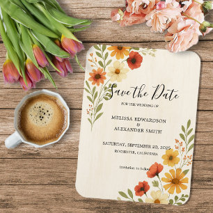 Ímã Casamento Rustic Watercolor Flores Salve a data