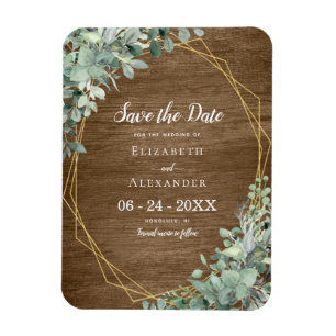 Ímã Casamento Rustic Wood Eucalyptus Salvar a Data